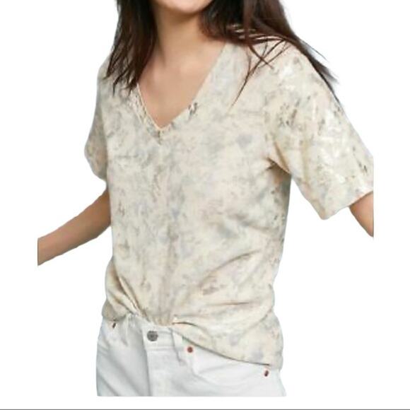 Anthropologie x Sol Angeles Gold‎ Metallic Camo Tee Shirt Spring XS - Picture 1 of 6